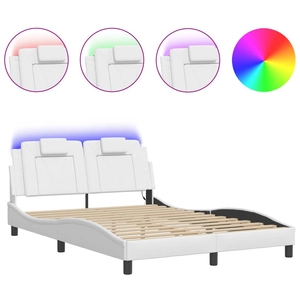 vidaXL Cadre de lit avec lumières LED blanc 140x190 cm similicuir pas cher