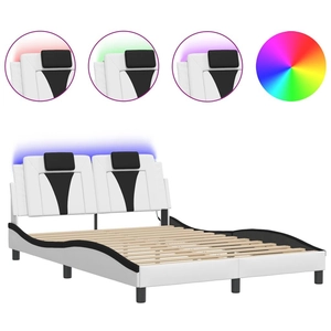 vidaXL Cadre de lit avec lumières LED blanc noir 140x200 cm similicuir pas cher