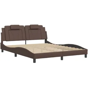 vidaXL Cadre de lit avec lumières LED marron 160x200 cm similicuir pas cher