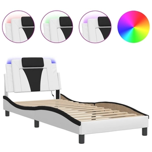 vidaXL Cadre de lit avec lumières LED blanc noir 90x200 cm similicuir pas cher