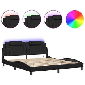 vidaXL Cadre de lit avec lumières LED noir 180x200 cm similicuir pas cher