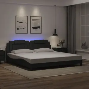 vidaXL Cadre de lit avec lumières LED noir 200x200 cm similicuir pas cher