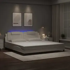 vidaXL Cadre de lit avec lumières LED blanc 200x200 cm similicuir pas cher