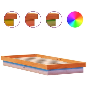 vidaXL Cadre de lit à LED cire marron 120x190 cm bois de pin massif pas cher