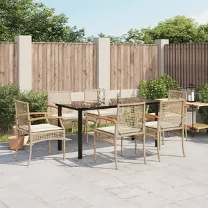 vidaXL Ensemble à manger de jardin et coussins 7 pcs beige poly rotin pas cher