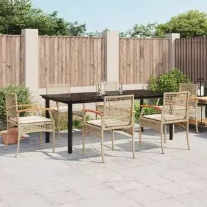 vidaXL Ensemble à manger de jardin et coussins 7 pcs beige poly rotin pas cher