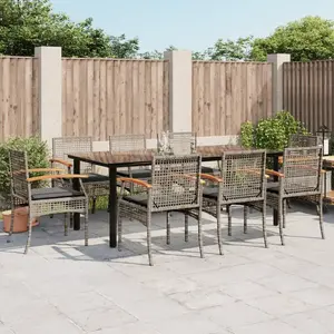 vidaXL Ensemble à manger de jardin 9 pcs coussins gris résine tressée pas cher