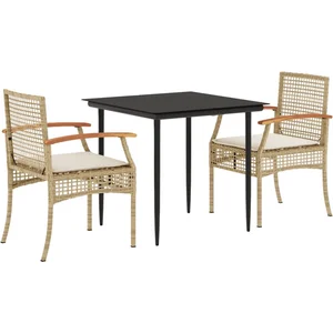 vidaXL Ensemble à manger de jardin et coussins 3 pcs Beige poly rotin pas cher