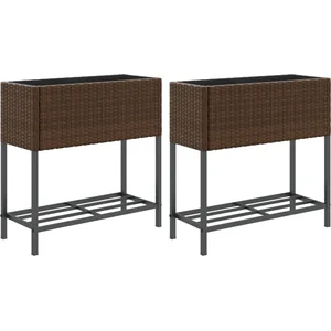 Comparateur de prix : vidaXL Jardinières avec étagère 2 pcs brun 70x28x70 cm résine tressée