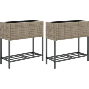 vidaXL Jardinières avec étagère 2 pcs gris 70x28x70 cm résine tressée pas cher