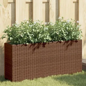 vidaXL Jardinières avec 2 pots 2 pcs marron 90x20x40 cm résine tressée pas cher