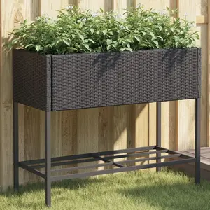 Comparateur de prix : vidaXL Jardinières avec étagère 2 pcs noir 90x40x75 cm résine tressée