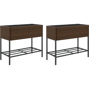 vidaXL Jardinières avec étagère 2 pcs brun 90x40x75 cm résine tressée pas cher