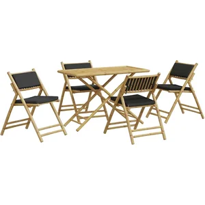 vidaXL Ensemble de bistro pliante 5 pcs et coussins gris foncé bambou pas cher