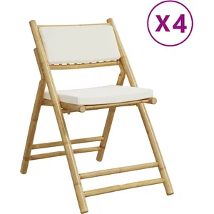 vidaXL Chaises de bistro pliantes lot de 4 et coussins blanc crème pas cher