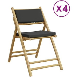 vidaXL Chaises de bistro pliantes lot de 4 coussins gris foncé bambou pas cher