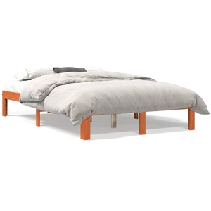 vidaXL Cadre de lit cire marron 135x190 cm bois de pin massif pas cher