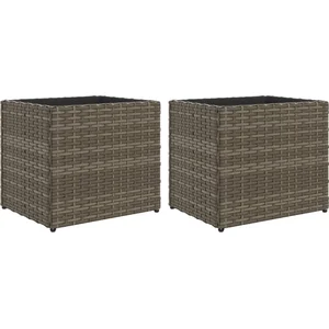 vidaXL Jardinières 2 pcs gris 36x30x32 cm résine tressée pas cher