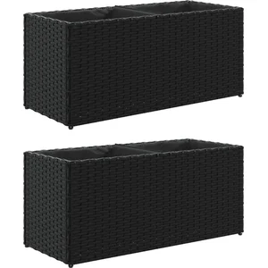vidaXL Jardinières avec 2 pots 2 pcs noir 72x30x32 cm résine tressée