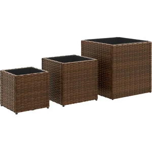 vidaXL Jardinières d'extérieur 3 pcs marron résine tressée pas cher