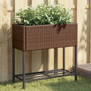 vidaXL Jardinière avec étagère marron résine tressée pas cher