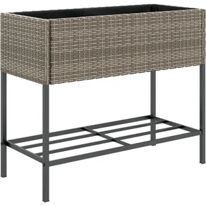 Comparateur de prix : vidaXL Jardinière avec étagère gris résine tressée