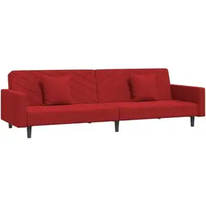 vidaXL Canapé-lit à 2 places et deux oreillers Rouge bordeaux Velours pas cher