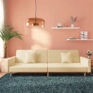 vidaXL Canapé-lit à 2 places avec deux oreillers crème tissu pas cher