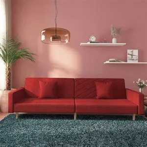 vidaXL Canapé-lit à 2 places avec deux oreillers rouge bordeaux tissu pas cher