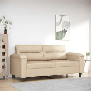 vidaXL Canapé à 2 places Crème 140 cm Tissu microfibre pas cher