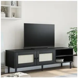 vidaXL Meuble TV SENJA aspect rotin noir 158x40x49cm bois massif pin pas cher