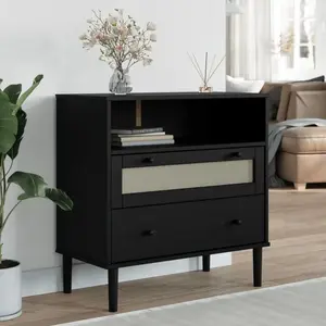 vidaXL Buffet SENJA aspect rotin noir 80x40x80 cm bois massif de pin pas cher