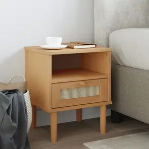 vidaXL Table de chevet SENJA aspect de rotin marron bois de pin massif pas cher