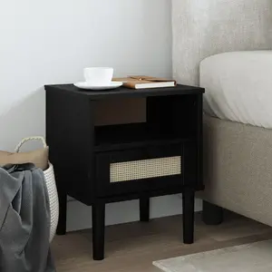 vidaXL Table de chevet SENJA aspect de rotin noir bois de pin massif pas cher