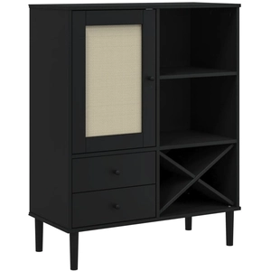 vidaXL Buffet SENJA aspect rotin noir 90x40x112cm bois massif de pin pas cher