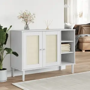 vidaXL Buffet SENJA aspect rotin blanc 112x40x80cm bois massif de pin pas cher