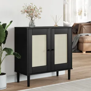 vidaXL Buffet SENJA aspect rotin noir 80x35x80 cm bois massif de pin pas cher