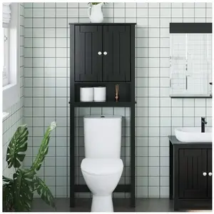 vidaXL Rangement au-dessus de la cuvette BERG noir bois massif pas cher