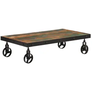 vidaXL Table basse roulettes bois de récupération massif 100x55x26 cm pas cher
