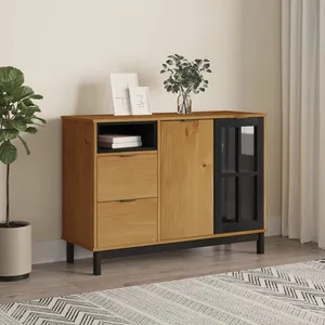 vidaXL Buffet avec porte vitrée FLAM 110x40x80 cm bois massif de pin pas cher