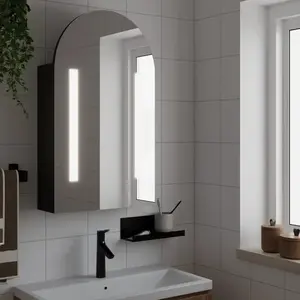 vidaXL Armoire de bain à miroir avec LED arquée noir 42x13x70 cm pas cher