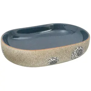 Comparateur de prix : vidaXL Vasque à poser sable et bleu ovale 59x40x14 cm céramique