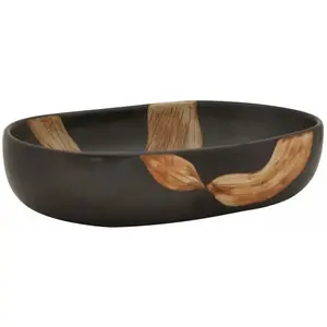 vidaXL Vasque à poser noir ovale 59x40x14 cm céramique pas cher