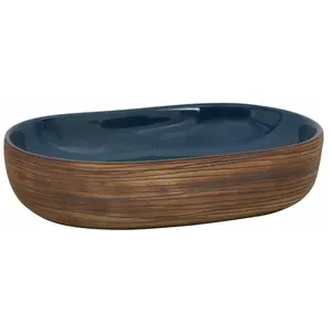 vidaXL Vasque à poser marron et bleu ovale 59x40x14 cm céramique pas cher