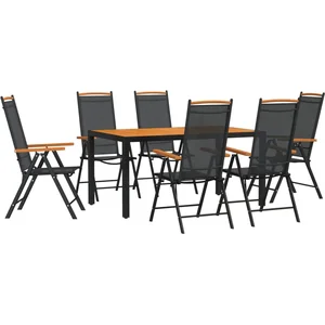 vidaXL Ensemble à manger de jardin 7 pcs noir et marron aluminium pas cher