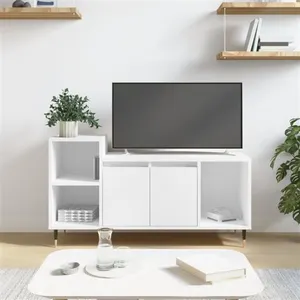 vidaXL Meuble TV Blanc 100x35x55 cm Bois d'ingénierie pas cher