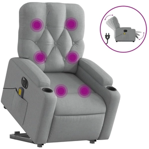 vidaXL Fauteuil inclinable de massage électrique Gris clair Tissu pas cher