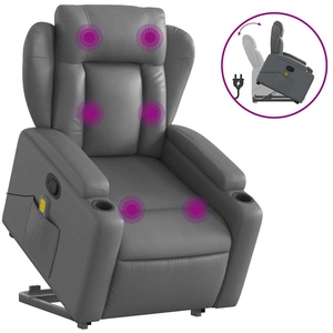 vidaXL Fauteuil inclinable de massage Gris Similicuir pas cher