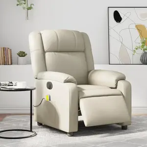 vidaXL Fauteuil de massage inclinable électrique crème similicuir pas cher