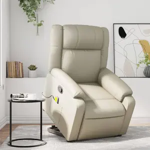 vidaXL Fauteuil inclinable de massage Crème Similicuir pas cher